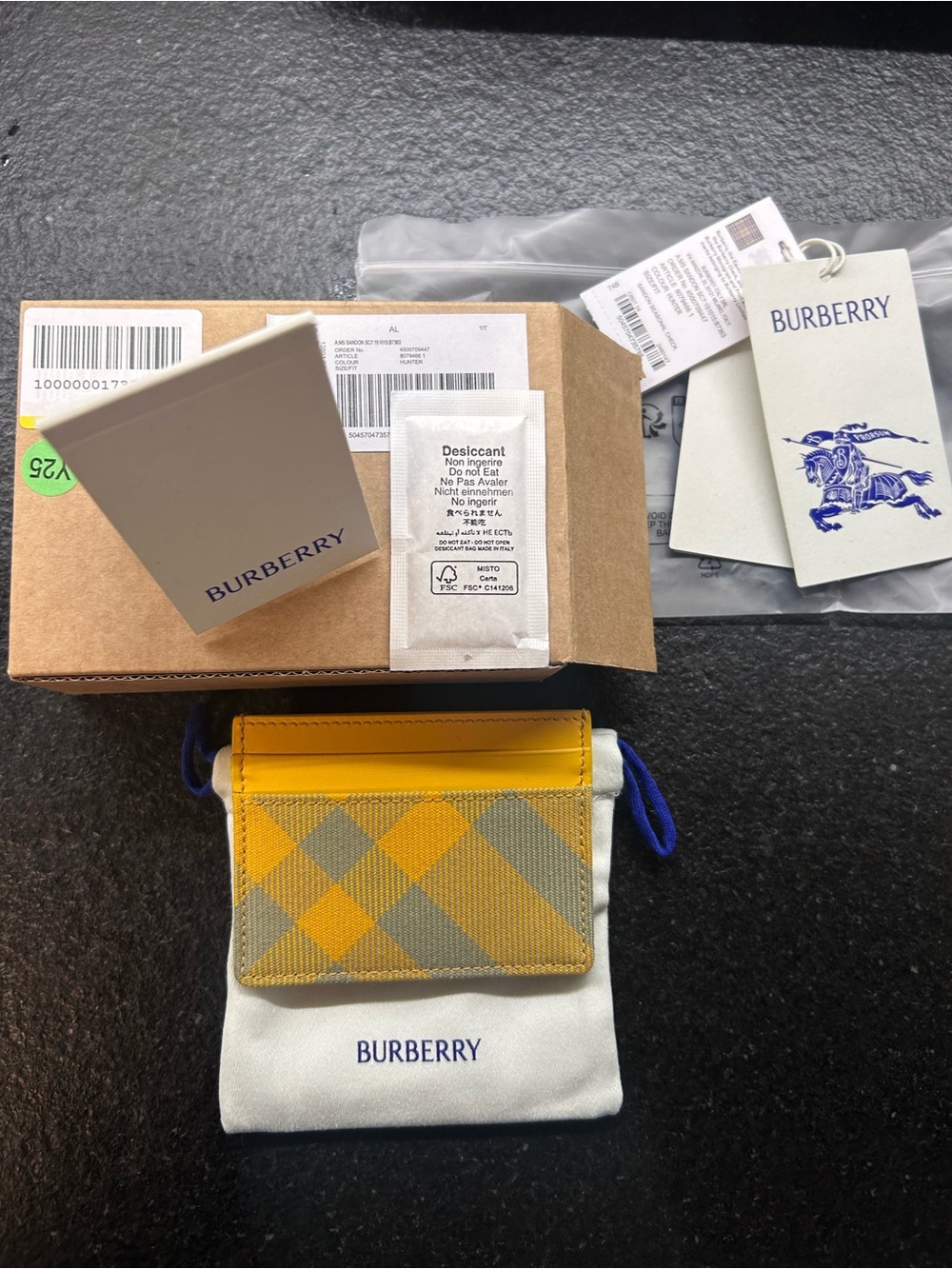Burberry Yellow & Gray Check Card Holder BNWT Super Rare
